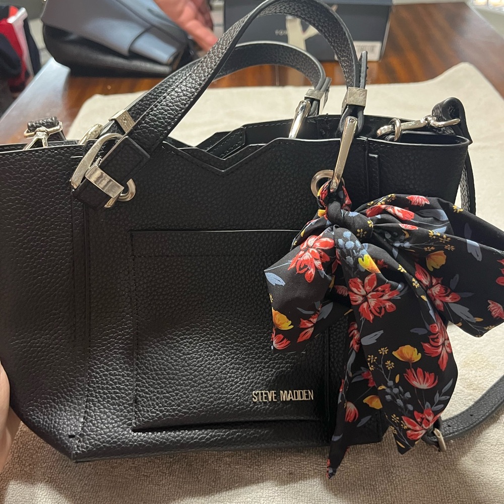 Steve Madden Black Satchel with Floral Accent